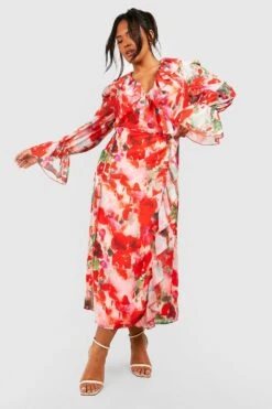 Plus Florales Wickelkleid Mit Rüschen -Stil Formen Verkäufe gzz42546 pink xl 2