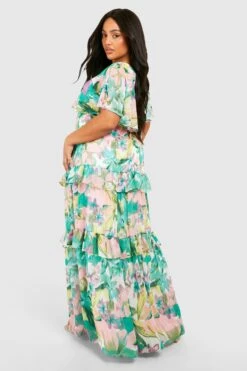 Plus Florales Maxikleid Mit Weiten Ärmeln 7 Plus Florales Maxikleid Mit Weiten Ärmeln -Stil Formen Verkäufe gzz42549 green xl 1