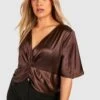 Plus Oberteil Mit Kurzen Ärmeln Und Twist Vorne -Stil Formen Verkäufe gzz42560 chocolate xl