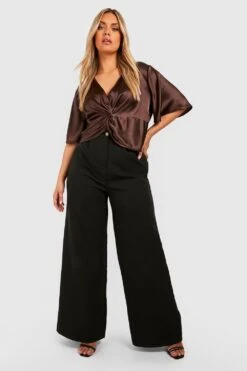 Plus Oberteil Mit Kurzen Ärmeln Und Twist Vorne -Stil Formen Verkäufe gzz42560 chocolate xl 2