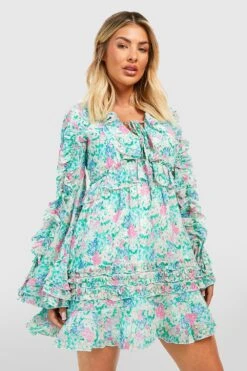 Florales Rüschen-Smokkleid Mit Schnür-Detail 8 Florales Rüschen-Smokkleid Mit Schnür-Detail -Stil Formen Verkäufe gzz42580 multi xl 2