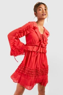 Rüschen-Smokkleid Mit Schnür-Detail -Stil Formen Verkäufe gzz42607 orange xl 2