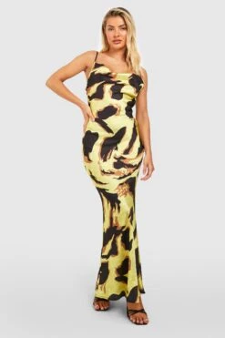 Slip-Maxikleid Mit Print Und Wasserfallausschnitt -Stil Formen Verkäufe gzz42617 chartreuse xl 2