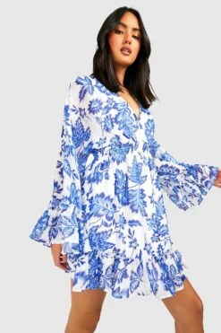 Florales Chiffon-Skaterkleid Mit Rüschensaum 8 Florales Chiffon-Skaterkleid Mit Rüschensaum -Stil Formen Verkäufe gzz42626 blue xl 2