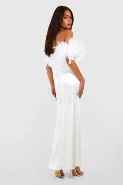 Premium Satin-Maxikleid Mit Federn -Stil Formen Verkäufe gzz42701 white xl 2