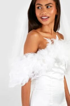 Premium Satin-Maxikleid Mit Federn -Stil Formen Verkäufe gzz42701 white xl 3