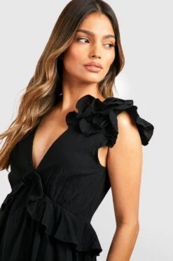 Leinen-Skaterkleid Mit Rüschen Und V-Ausschnitt -Stil Formen Verkäufe gzz42716 black xl 3