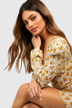 Skaterkleid Mit Floralem Print 9 Skaterkleid Mit Floralem Print -Stil Formen Verkäufe gzz42723 yellow xl 3