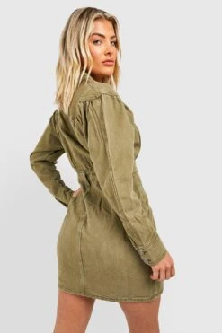 Hochgeschlossenes Jeans-Minikleid Mit Knopfleiste -Stil Formen Verkäufe gzz43012 khaki xl 1