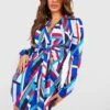 Hemd-Kleid Mit Abstraktem Print Und Schnür-Detail -Stil Formen Verkäufe gzz43731 blue xl