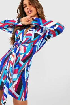 Hemd-Kleid Mit Abstraktem Print Und Schnür-Detail -Stil Formen Verkäufe gzz43731 blue xl 3