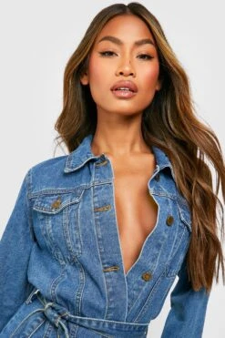 Western Denim Micro Mini-Hemdkleid Mit Gürtel -Stil Formen Verkäufe gzz43939 mid20wash xl 3