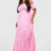 Plus Strukturiertes Gestuftes Bardot-Maxikleid Mit Gingham-Print 2 Plus Strukturiertes Gestuftes Bardot-Maxikleid Mit Gingham-Print -Stil Formen Verkäufe gzz43956 pink xl