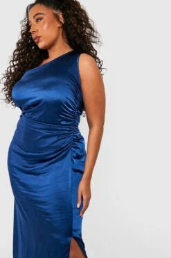 Plus Einärmliges Gerafftes Brautjungfern Satin-Maxikleid -Stil Formen Verkäufe gzz43966 navy xl 3