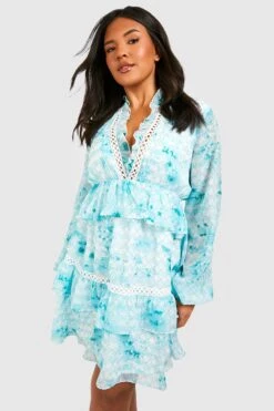 Plus Gemustertes Chiffon-Smokkleid Mit Rüschen -Stil Formen Verkäufe gzz44009 green xl 2