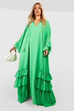 Plus Smock-Maxikleid Mit Rüschen-Detail -Stil Formen Verkäufe gzz44045 green xl 2