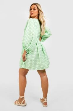 Plus Strukturiertes Gingham-Smokkleid -Stil Formen Verkäufe gzz44109 green xl 1