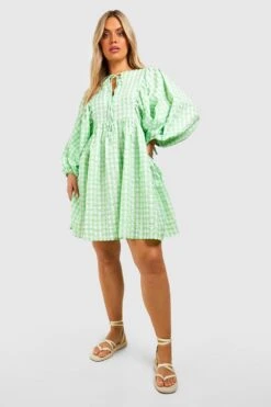 Plus Strukturiertes Gingham-Smokkleid -Stil Formen Verkäufe gzz44109 green xl 2
