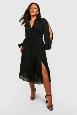 Plus Chiffon Midi-Skaterkleid Mit Twist Vorne