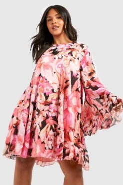 Plus Florales Smokkleid Mit Weiten Ärmeln -Stil Formen Verkäufe gzz44124 pink xl 2
