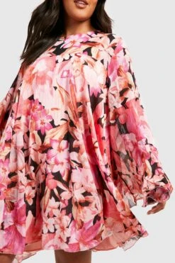 Plus Florales Smokkleid Mit Weiten Ärmeln -Stil Formen Verkäufe gzz44124 pink xl 3