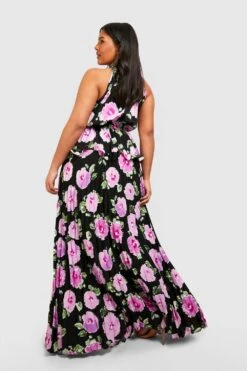 Plus Florales Neckholder-Maxikleid Mit Rüschen -Stil Formen Verkäufe gzz44125 black xl 1