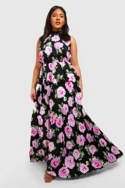 Plus Florales Neckholder-Maxikleid Mit Rüschen -Stil Formen Verkäufe gzz44125 black xl 2