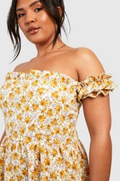 Plus Schulterfreies Rüschen-Maxikleid Mit Bindegürtel 9 Plus Schulterfreies Rüschen-Maxikleid Mit Bindegürtel -Stil Formen Verkäufe gzz44234 yellow xl 3