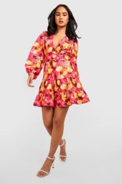 Florales Skaterkleid Mit Gestuftem Saum -Stil Formen Verkäufe gzz44251 pink xl 2