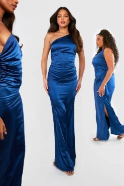 Tall Einärmliges Gerafftes Brautjungfern Satin-Maxikleid
