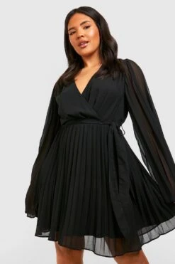 Plus Chiffon Wickel-Skaterkleid Mit Bindegürtel -Stil Formen Verkäufe gzz44258 black xl 2