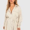 Plus Kariertes Hemd-Kleid Mit Gürtel -Stil Formen Verkäufe gzz44280 stone xl
