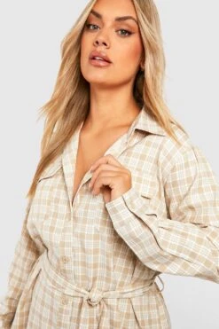 Plus Kariertes Hemd-Kleid Mit Gürtel -Stil Formen Verkäufe gzz44280 stone xl 3