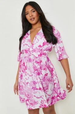 Plus Geschnürtes Skaterkleid Mit Porzellan-Print