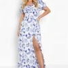 Plus Gerafftes Maxikleid Mit Pozellan-Print -Stil Formen Verkäufe gzz46263 blue xl