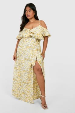 Plus Florales Cold-Shoulder Maxikleid