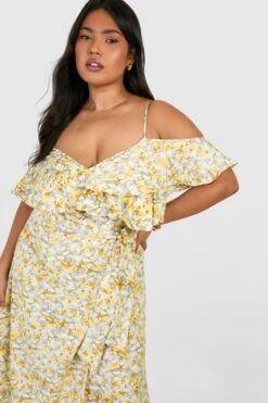 Plus Florales Cold-Shoulder Maxikleid -Stil Formen Verkäufe gzz46273 yellow xl 2