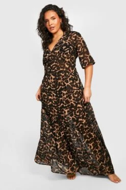 Plus Leopardenprint Strand-Midikleid Mit Rüschen