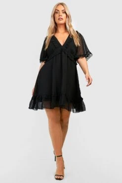 Plus Mesh Skaterkleid Mit Rüschen Und Weiten Ärmeln -Stil Formen Verkäufe gzz46295 black xl 2