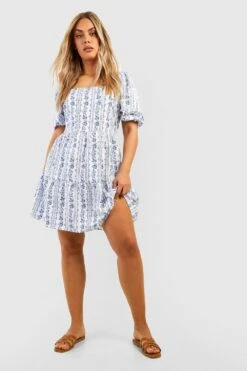 Plus Florales Gestreiftes Smokkleid -Stil Formen Verkäufe gzz46306 blue xl 2