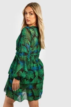 Plus Palmenprint Strandkleid Mit Bast-Schnalle 7 Plus Palmenprint Strandkleid Mit Bast-Schnalle -Stil Formen Verkäufe gzz46308 black xl 1