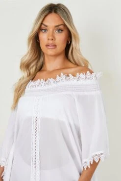 Plus Bardot-Strandkleid Mit Spitzenborte -Stil Formen Verkäufe gzz46318 white xl 3