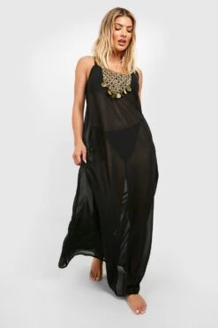 Strand-Maxikleid Mit Perlen-Saum -Stil Formen Verkäufe gzz46328 black xl 2