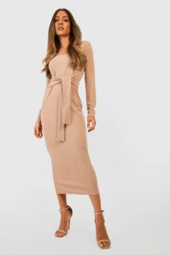 Rundhals-Midikleid Mit Geschnürter Taille