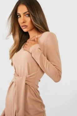 Rundhals-Midikleid Mit Geschnürter Taille -Stil Formen Verkäufe gzz46364 camel xl 3