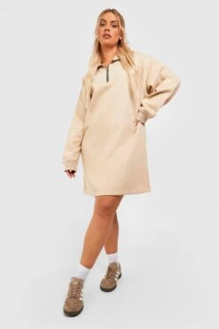 Plus Basic Sweatshirt-Kleid Mit Reißverschluss