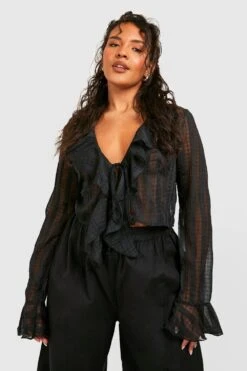 Plus Strukturierte Rüschen-Bluse Mit Geschnürtem Detail -Stil Formen Verkäufe gzz46480 black xl 2
