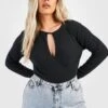 Plus Geripptes Oberteil Mit Keyhole-Ausschnitt -Stil Formen Verkäufe gzz46494 black xl