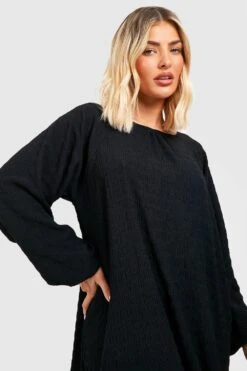 Strukturiertes Oversize Smokkleid Mit Rüschensaum -Stil Formen Verkäufe gzz46672 black xl 3