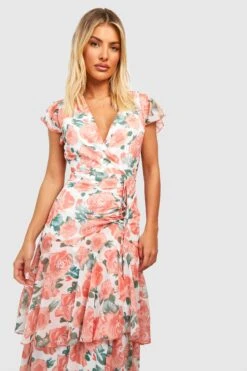 Florales Gestuftes Chiffon-Maxikleid Mit Rüschen -Stil Formen Verkäufe gzz46681 coral xl 2